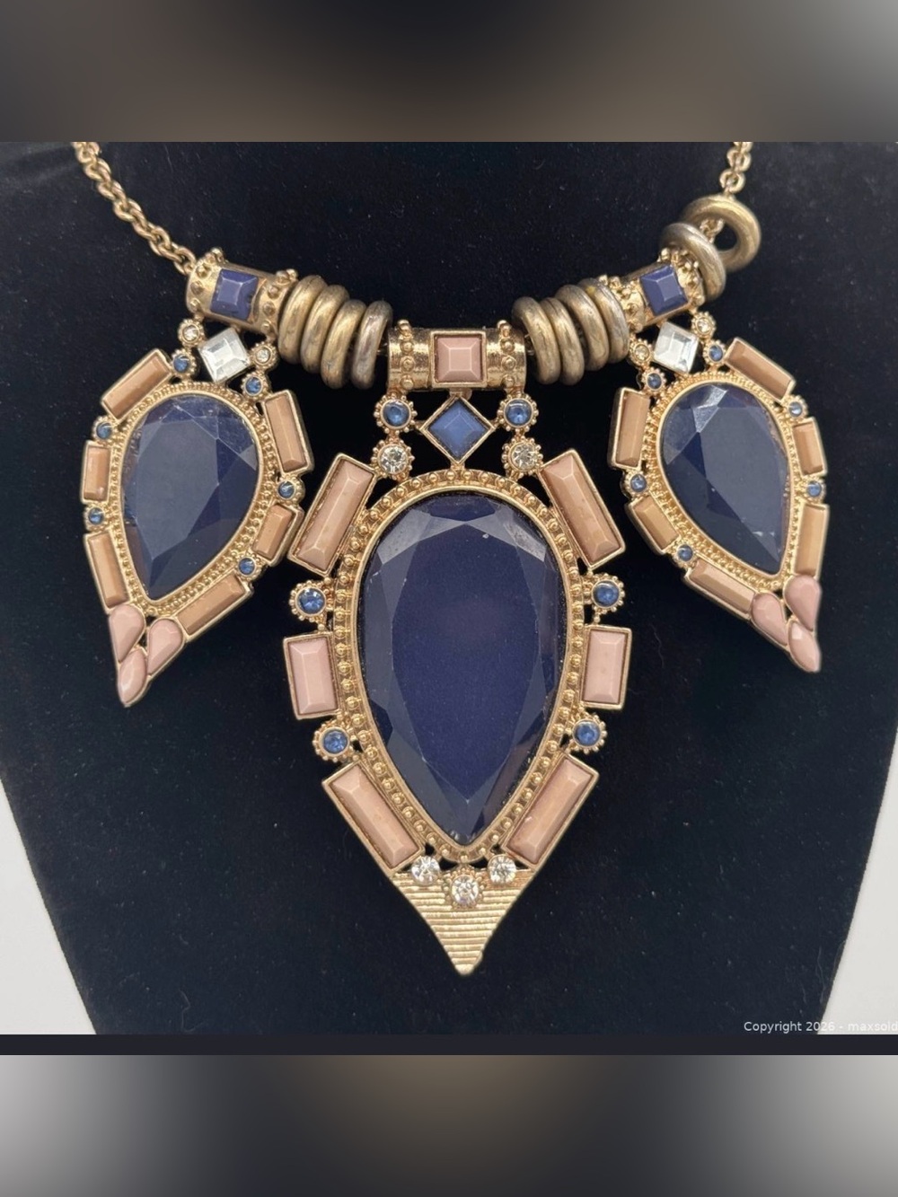Cara New York (Cara NYC) Navy, Pink, and Gold statement necklace